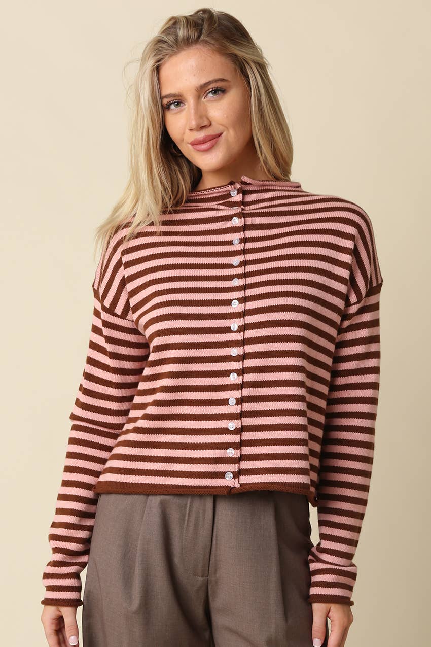 Elina Striped Collar Knit Top