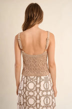 Beige Openwork Knit Tank Top