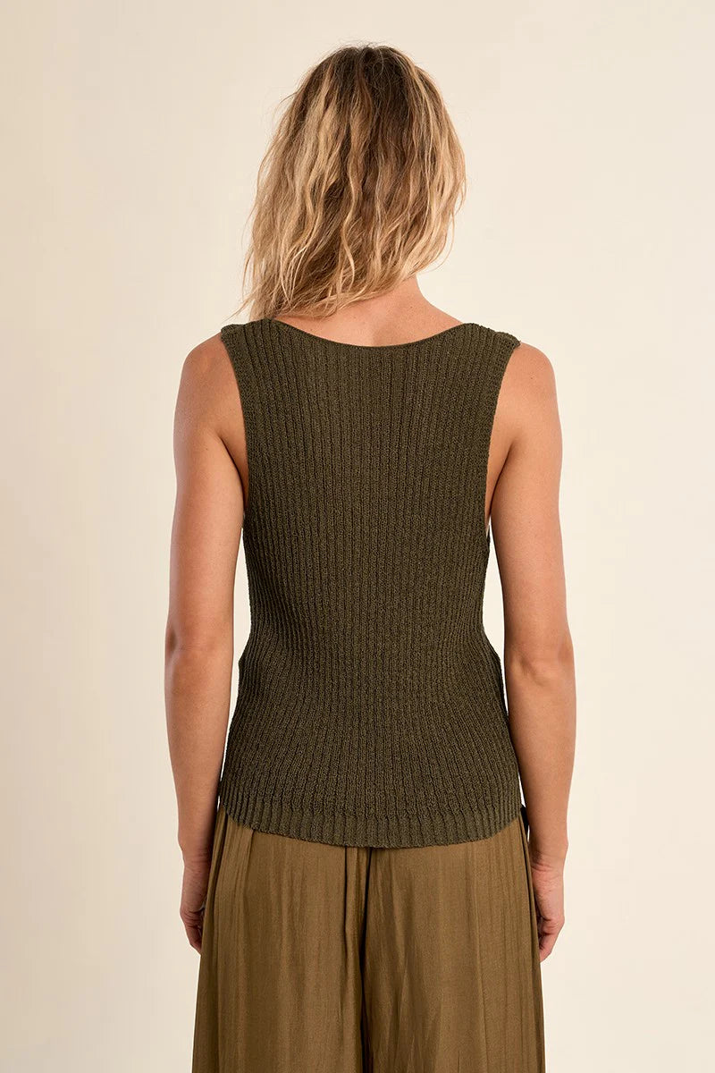 Khaki Openwork Knit Tank Top