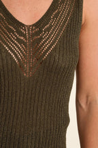 Khaki Openwork Knit Tank Top