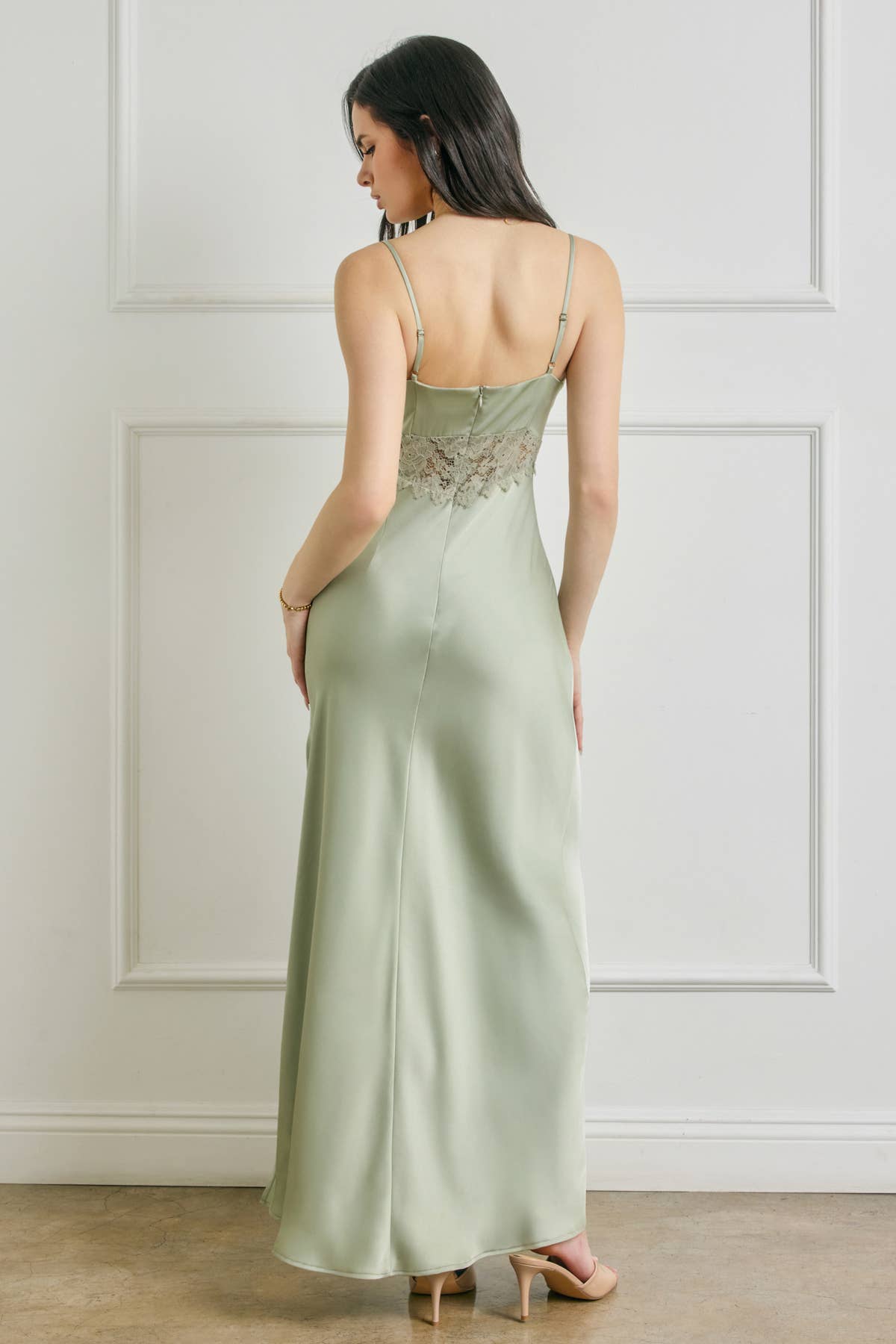 Satin Lace Detail Maxi Dress