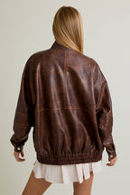 Faux Leather Oversize Bomber Jacket
