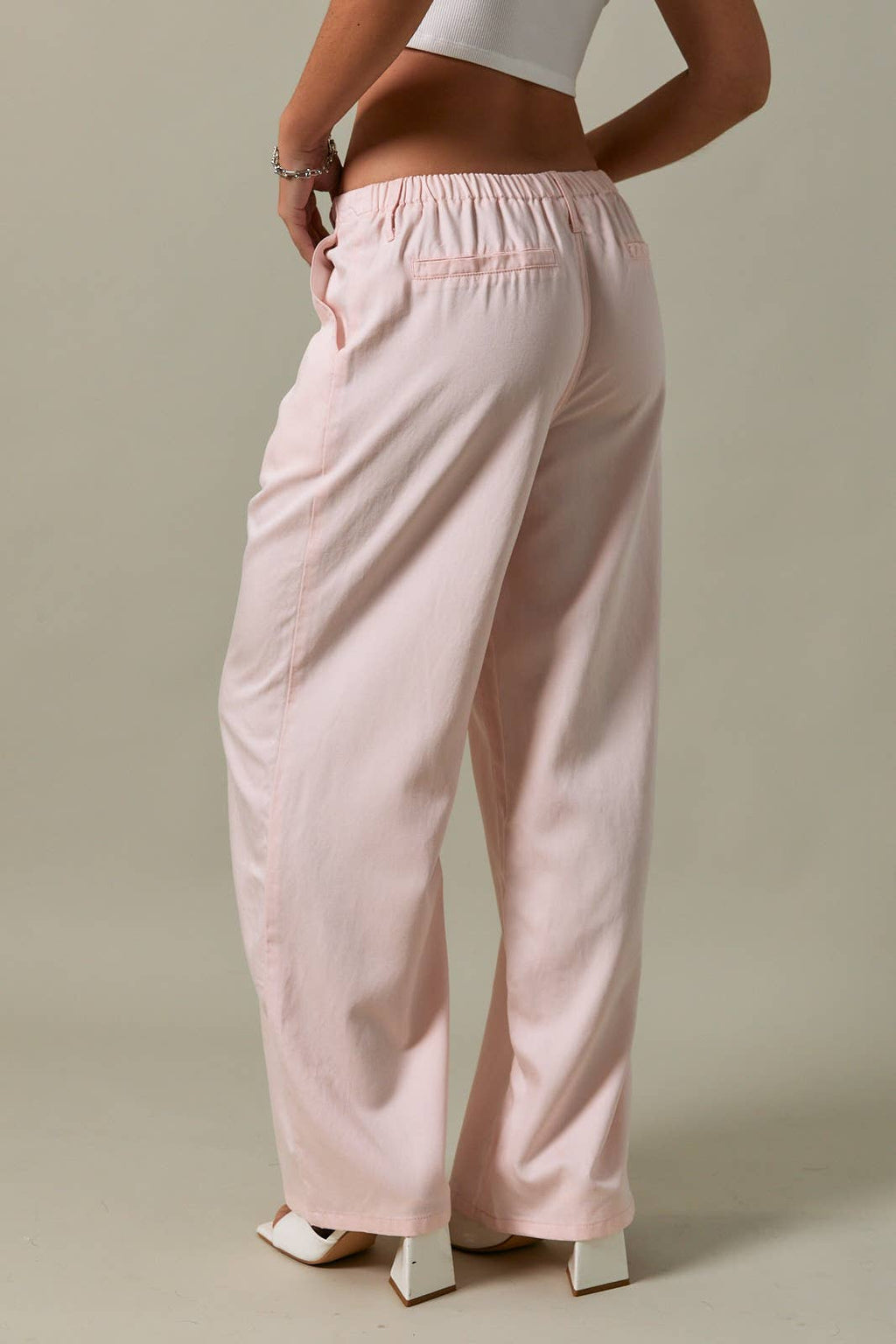 Low-Rise Pleated Tie Pants