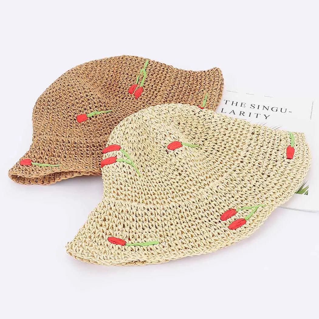 Faux Straw Cherry Hat