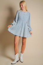 Mineral Washed Denim Seam Detail Mini Dress