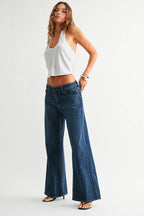 Stretch Mid Rise Palazzo Jeans
