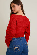 Off-Shoulder Button Sweater