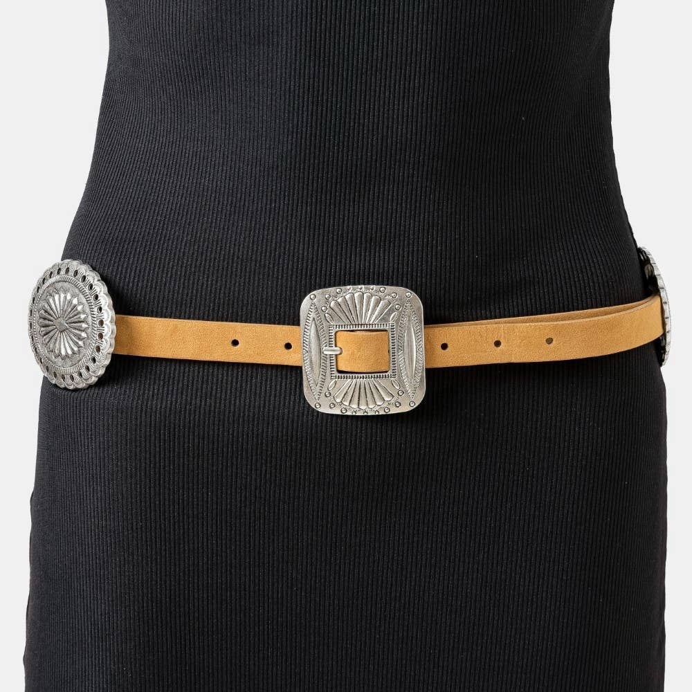 Western Concho Disc Decor Buckle Belt