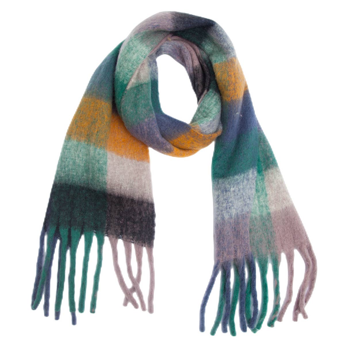 Chunky Plaid Scarf with Fringe