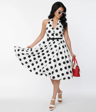 Black Dot Halter Swing Dress