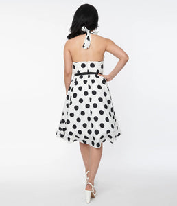 Black Dot Halter Swing Dress