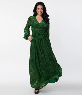 Green Spider Web Maxi Dress