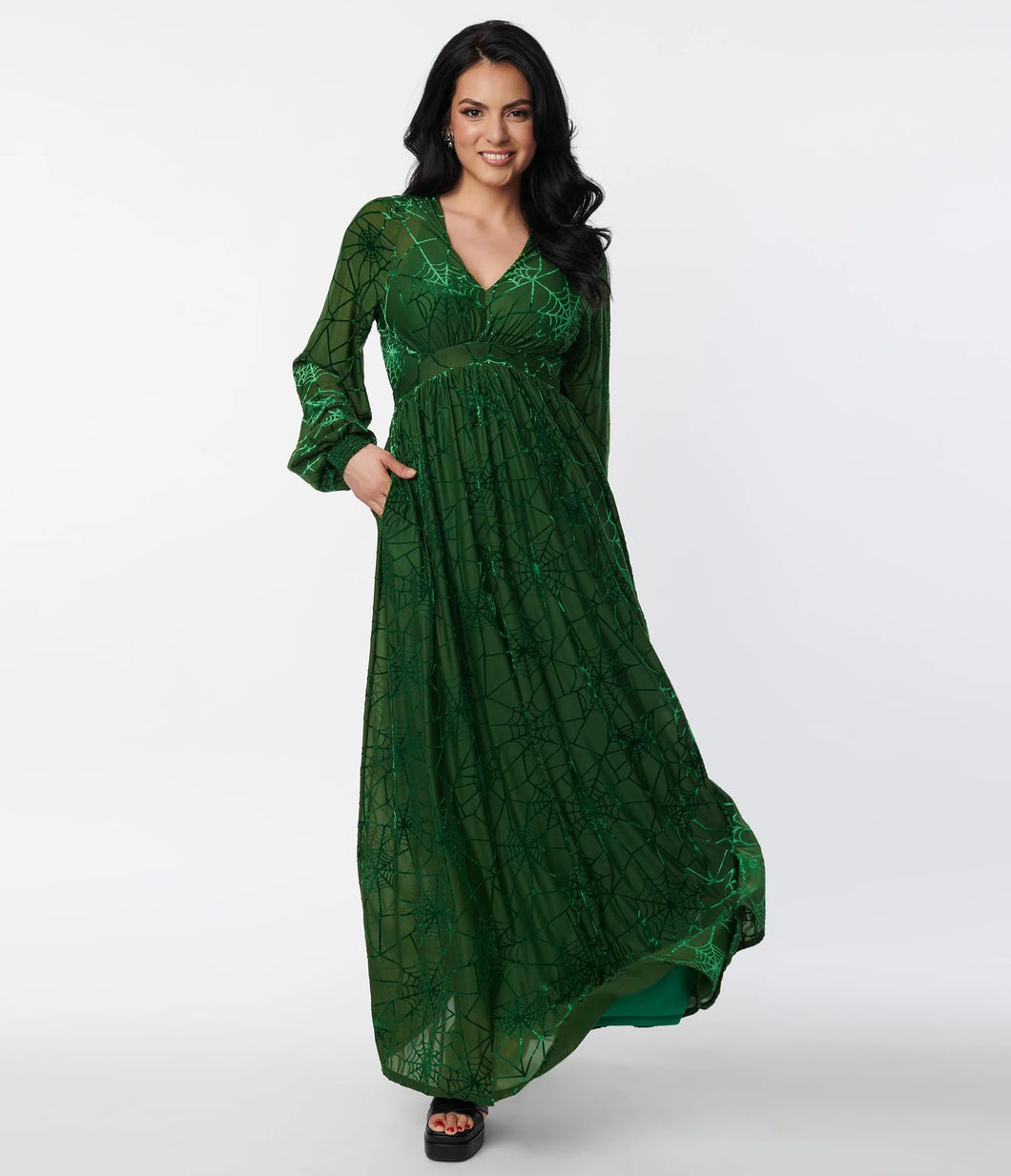 Green Spider Web Maxi Dress