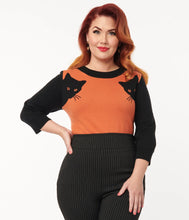 Load image into Gallery viewer, Burnt Orange Black Cat Sleeve Sweater
