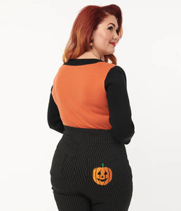 Burnt Orange Black Cat Sleeve Sweater