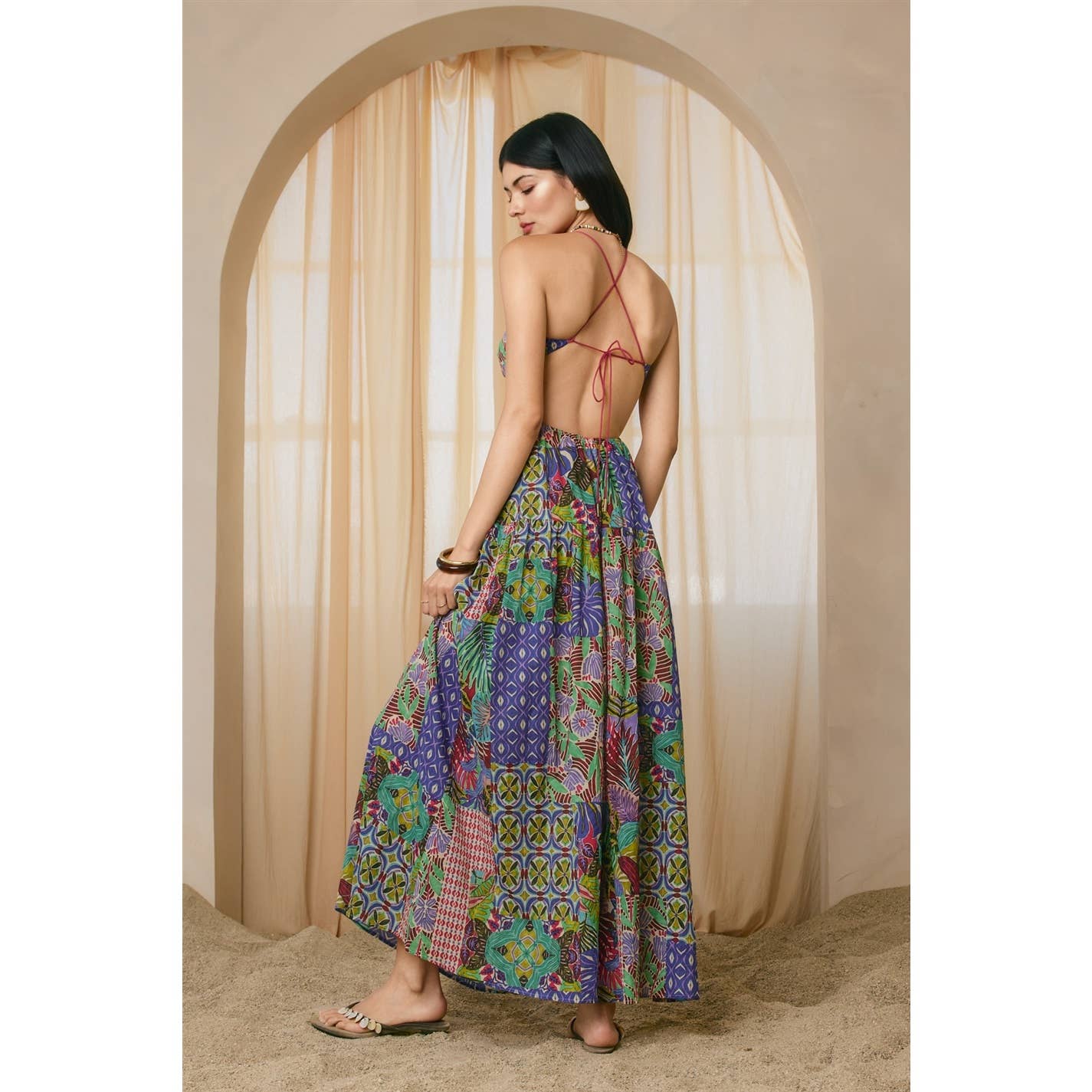 Paisley Patchwork Keyhole Tie Detail Dress