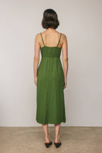 Linen Shirred Bust Button Midi Dress
