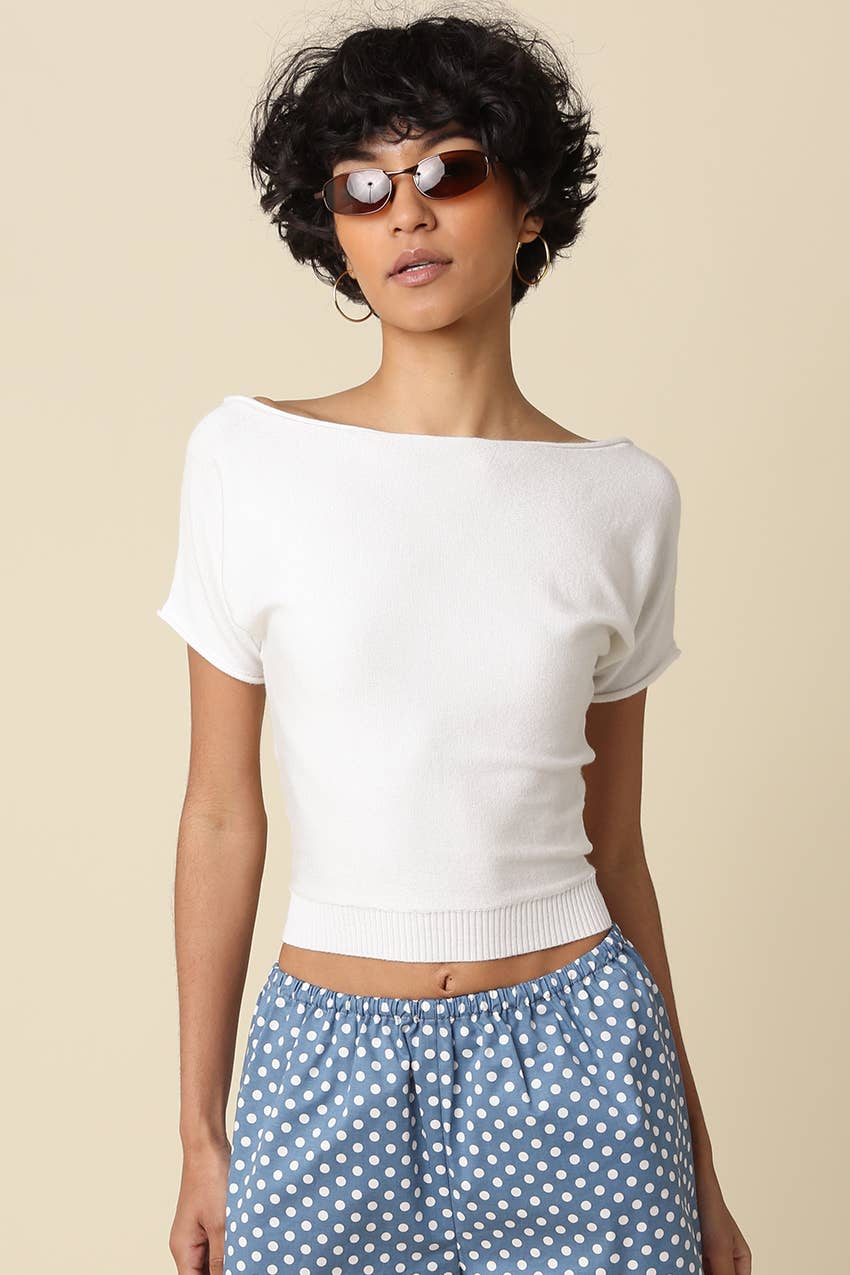 Angela Boat Neck Cinched Tee