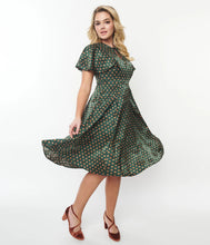 Load image into Gallery viewer, Flutter Sleeve Green with Rust Dots Dress