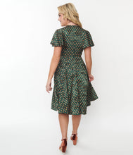 Load image into Gallery viewer, Flutter Sleeve Green with Rust Dots Dress