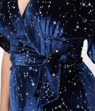 Load image into Gallery viewer, Silver Stars Navy Velvet Wrap Dress