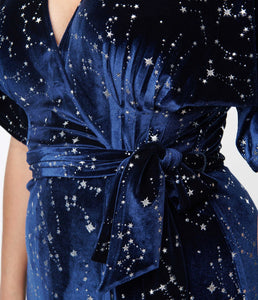Silver Stars Navy Velvet Wrap Dress