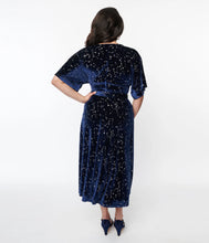 Load image into Gallery viewer, Silver Stars Navy Velvet Wrap Dress