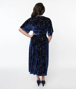 Silver Stars Navy Velvet Wrap Dress