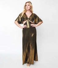 Load image into Gallery viewer, Metallic Gold Knit Maxi Dress