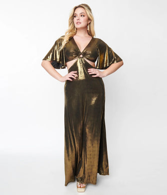 Metallic Gold Knit Maxi Dress