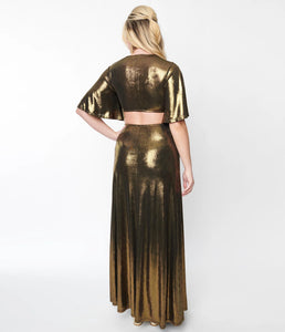 Metallic Gold Knit Maxi Dress
