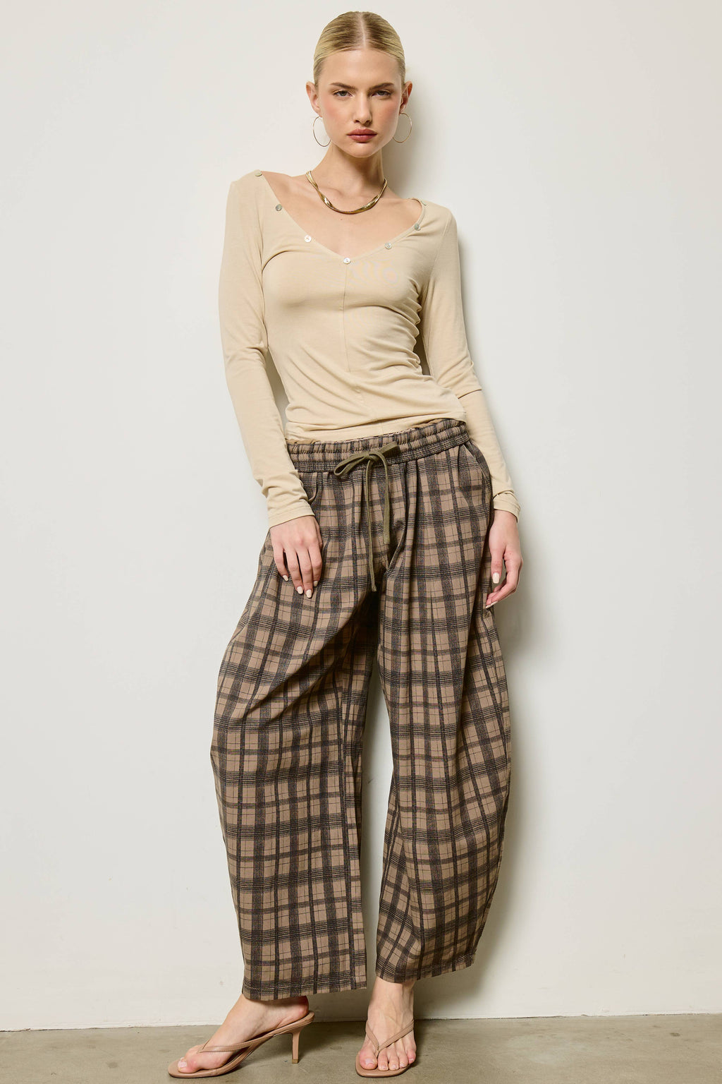 Plaid Barrel Leg Pants