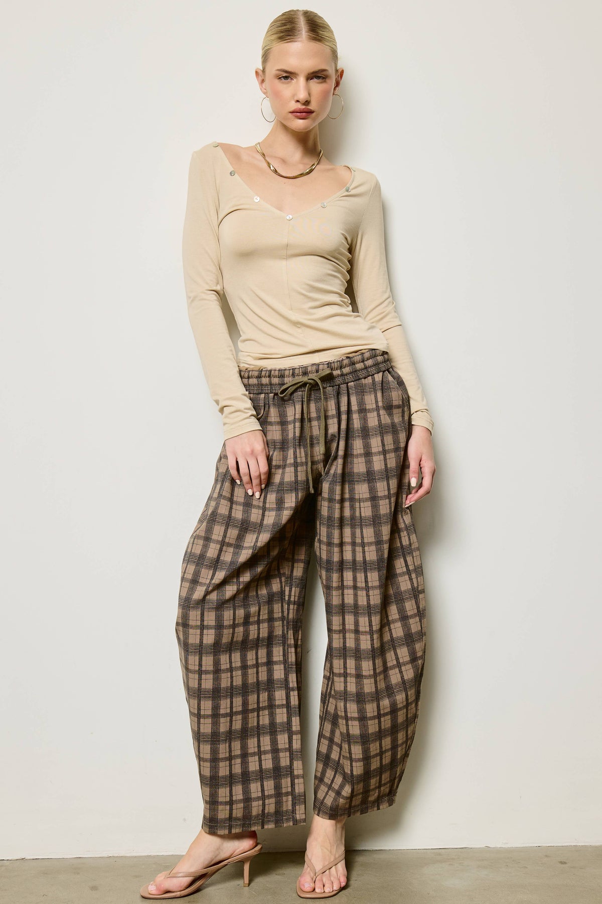 Plaid Barrel Leg Pants