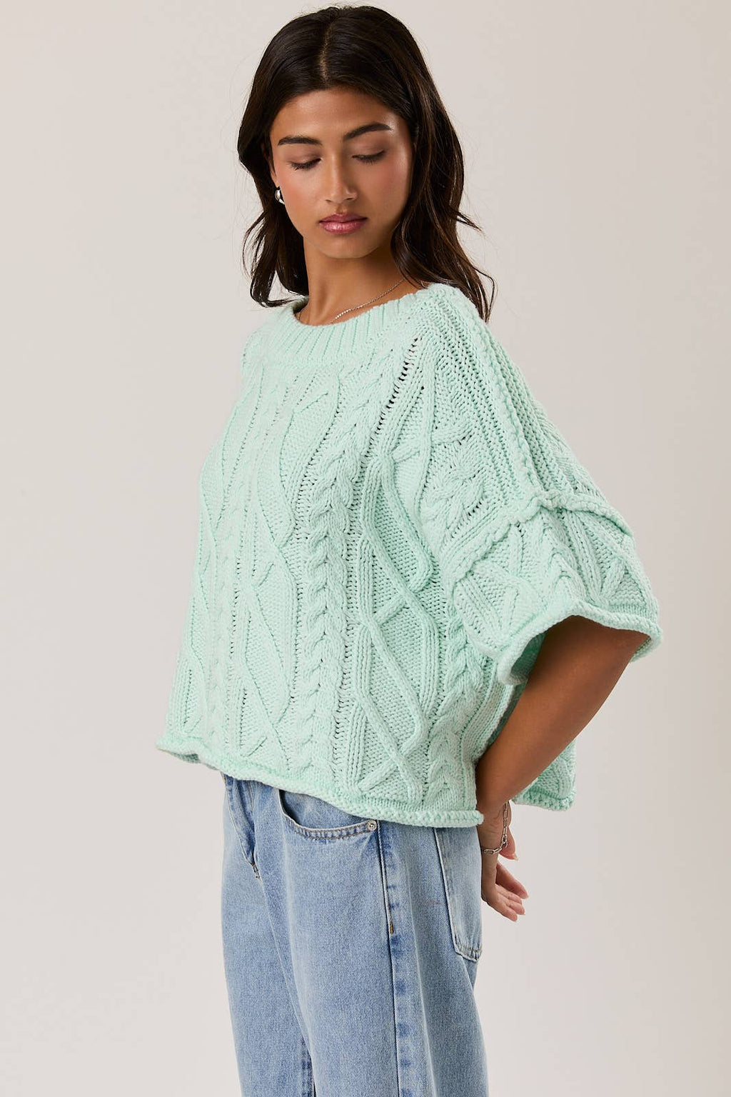 Short Sleeve Cable Knit Sweater
