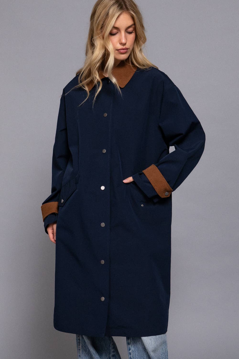 Contrast Collar Trench Coat