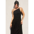 Linen Drop Waist Ruched Maxi Dress