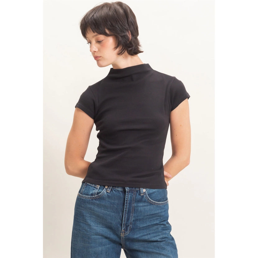 Mock Neck Cap Sleeve Top