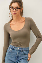 Basic Long Sleeve Scoop Neck Top