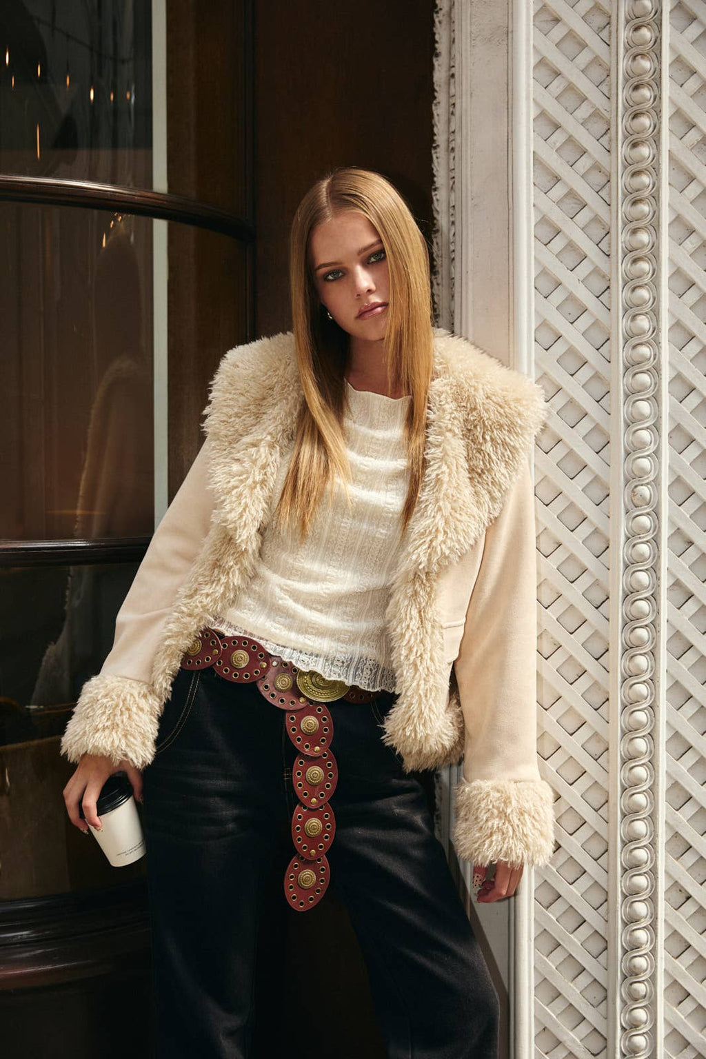 Faux Fur Trimmed Suede Jacket