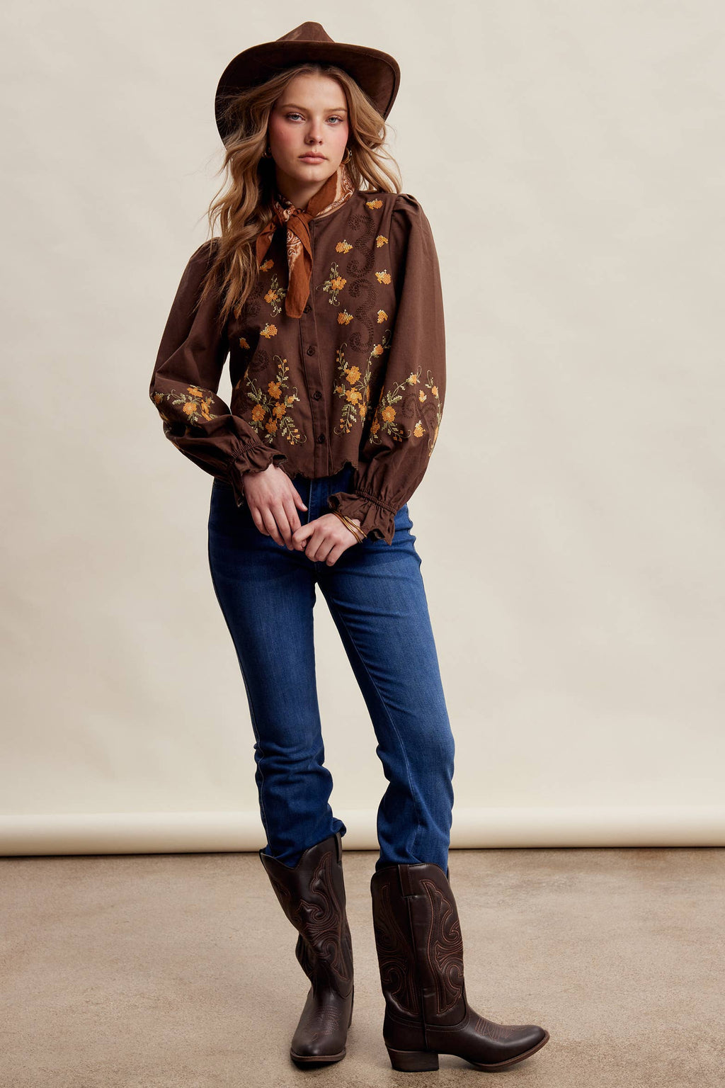 Embroidered Scallop Hem Cotton Blouse