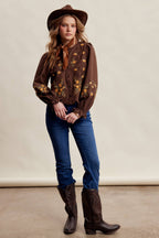 Embroidered Scallop Hem Cotton Blouse