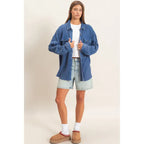 Mineral Wash Waffle Knit Button-Up Shacket