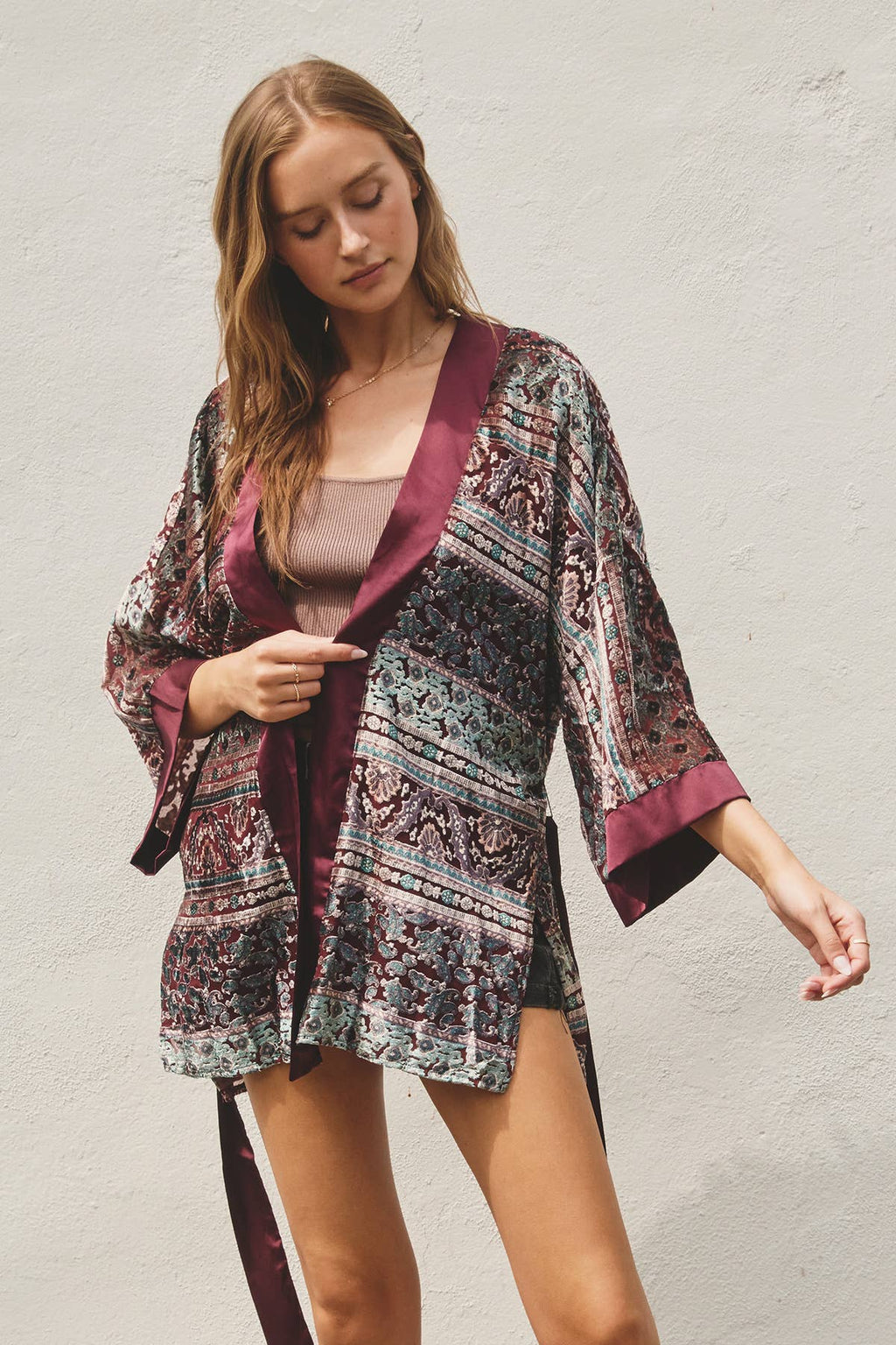 Paisley Stripe Velvet Burnout Kimono