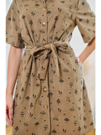 Mushroom Print Corduroy Shirt Dress