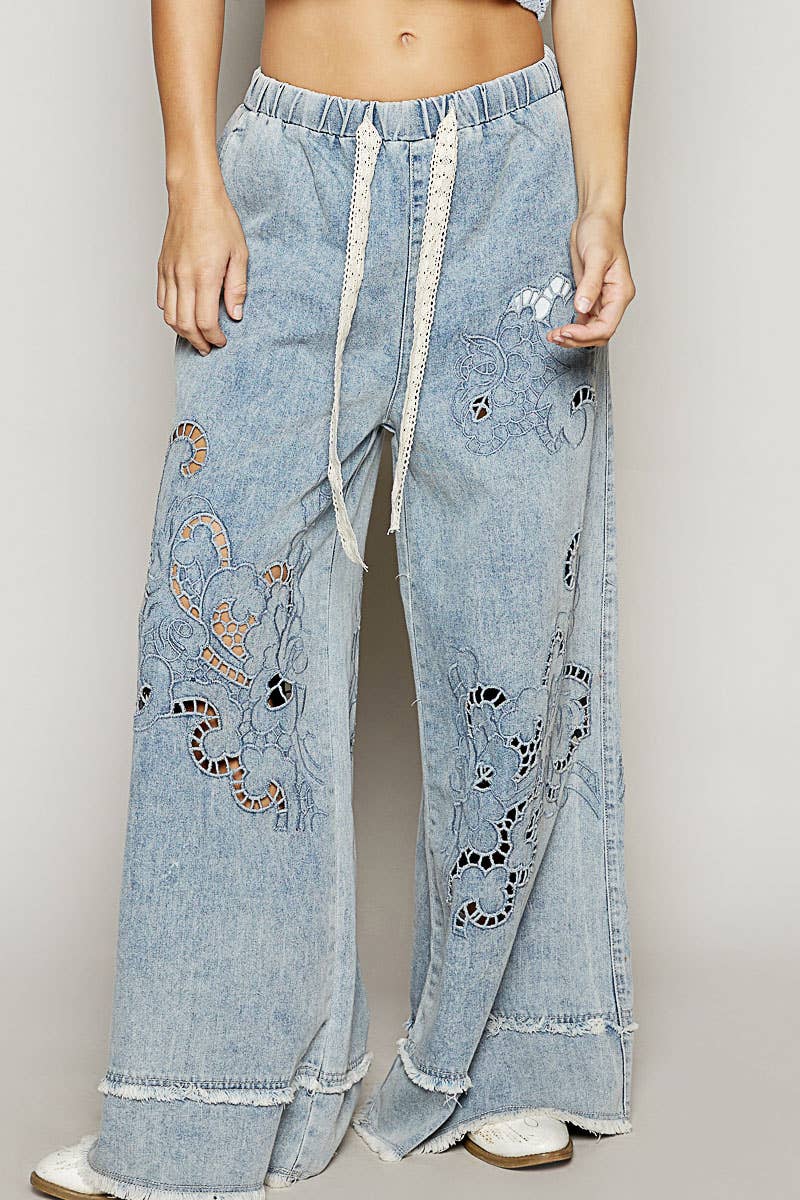 Lightweight Cutout Wide Leg Jeans