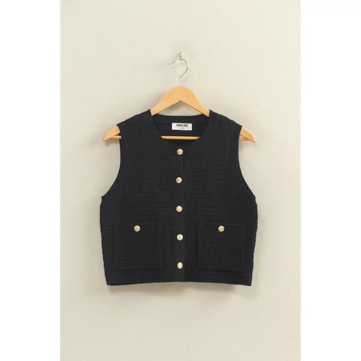 Textured Button-Front Vest with Pocket