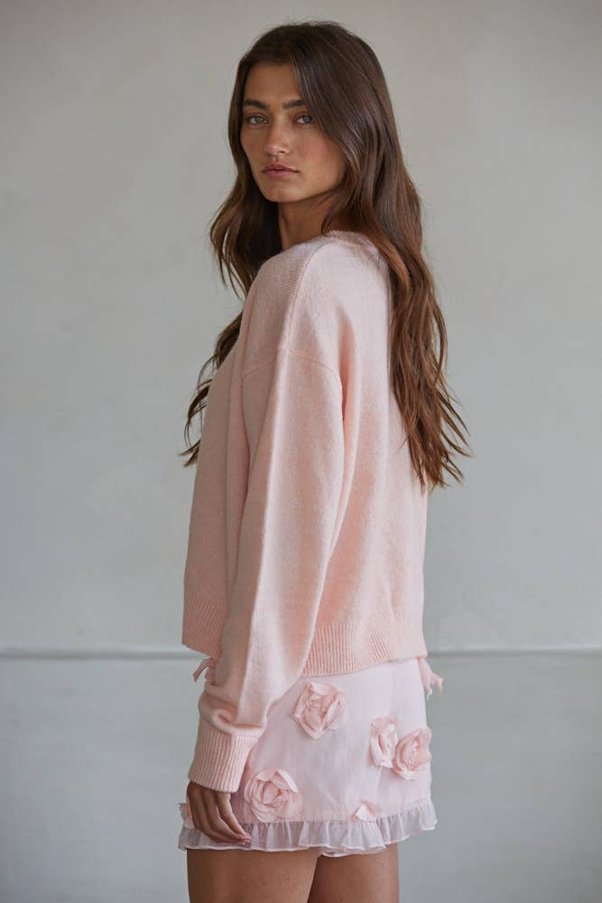 Knit Sweater Crew Neck Cardigan