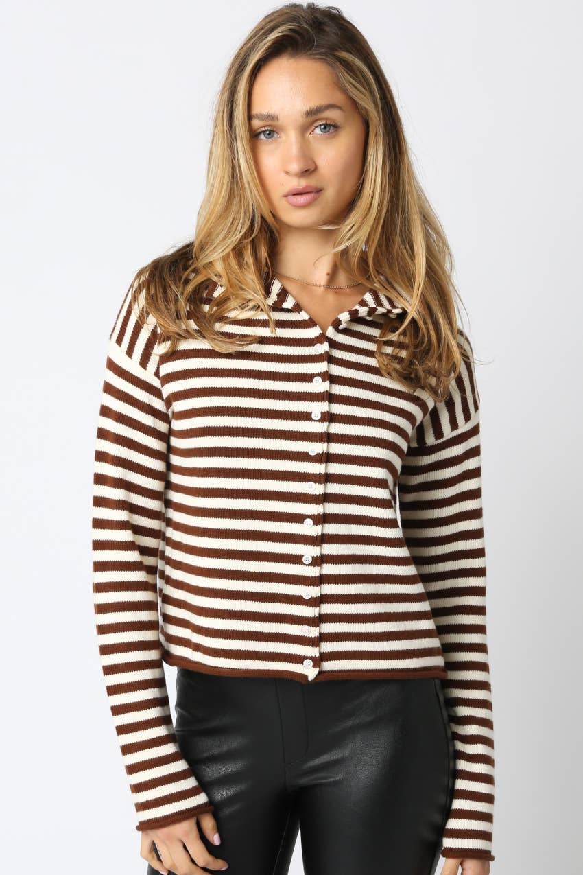 Elina Striped Collar Knit Top
