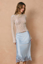 Satin Lace Hem Pencil Skirt