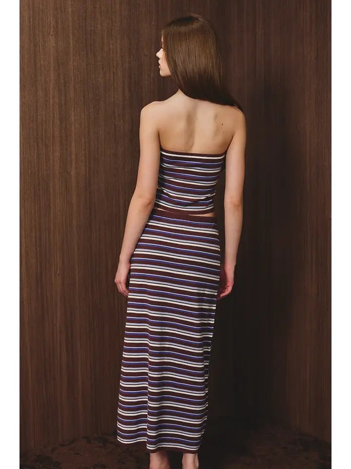 Mid Waisted Striped Sweater Midi Skirt